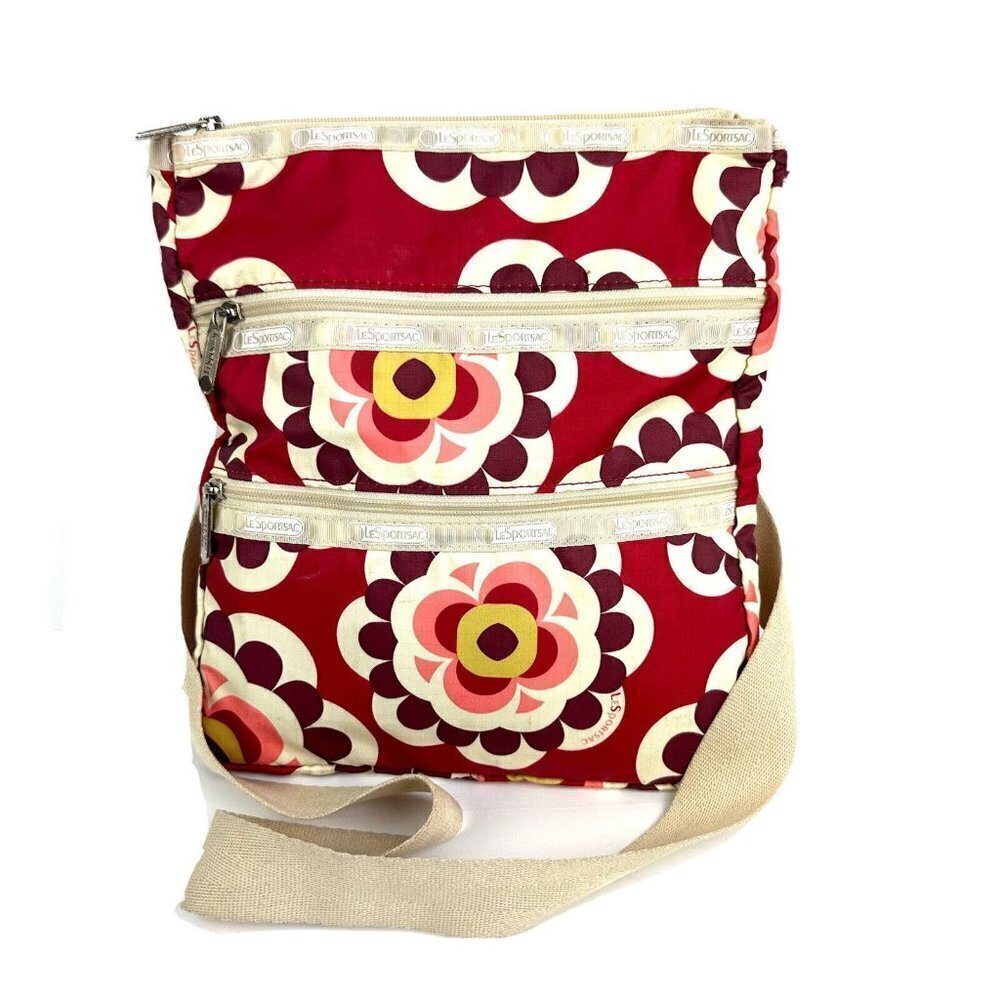 Lesportsac Kasey Crossbody Bag Red Floral Mayfair Nylon Handbag Purse - Picture 2 of 10